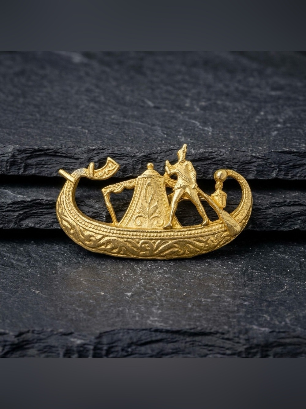 Vintage 50s Venetian Venice Gondola Boat Grand Tour Italian Gold Tone Brooch